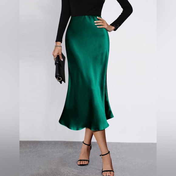 HOTOUCH Womens Midi Skirt High Waisted Solid Satin Dress Zipper Size XSmall - Picture 3 of 7